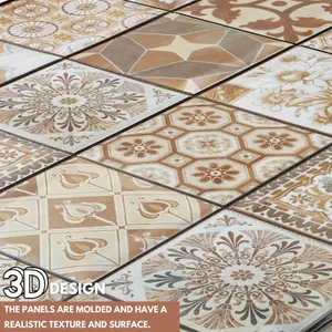 3D Wall Panels with Adhesive Included - Pack of 6 Sheets -Covering 29.76 sqft/2.76 sqm - Brown & Beige Mediterranean Tile Pattern