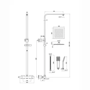 ENKI Enzo Matte Black Sqaure 2-Outlet Thermostatic Shower Head & Handheld Slim 200mm