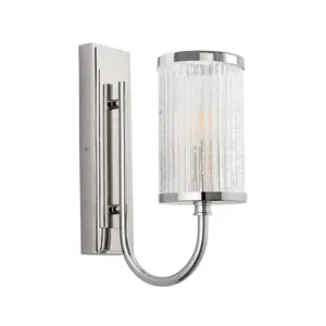 Luminosa Genoa Glass Wall Lamp, Bright Nickel Plate, Ribbed Bubble Glass