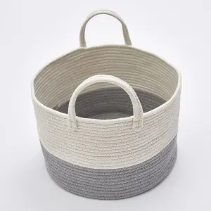 Grey Woven Laundry Storage Basket Laundry Hamper Clothes Storage Bag Bin with Pom Poms