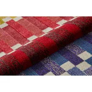 Multi Geometric Chequered Easy to Clean Modern Rug For Dining Room-240cm X 330cm