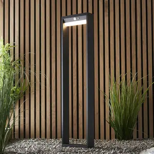 800mm Solar Powered Outdoor Bollard Post Light - Textured Black & White Diffuser