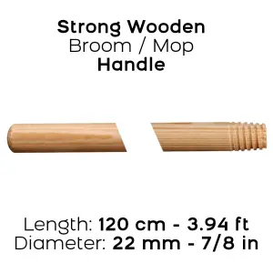 5 x Beech Wood Handle for Broom, Mop, Flag Pole, Plant Support - Threaded - 120 cm (3.94 ft) Long, 22 mm (7/8") Thick Shaft