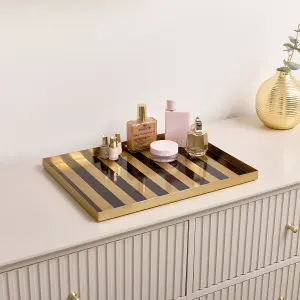 Melody Maison Large Rectangle Black & Gold Striped Metal Tray