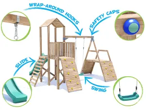 Dunster House Climbing Frame with Swing, Slide, Climbing Wall FrontierFort Low