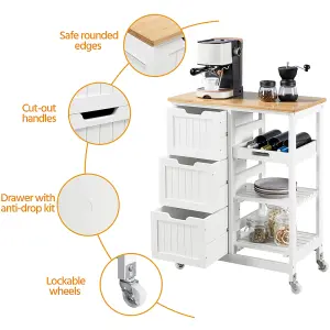 Yaheetech White Kitchen Storage Cart with 3 Drawers