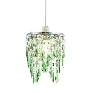 Modern Waterfall Design Pendant Shade with Clear/Emerald Acrylic Drops and Beads