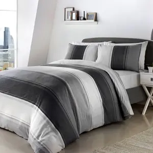 Polyester Striped Duvet Cover Set with Pillowcases Grey / Double Duvet Cover