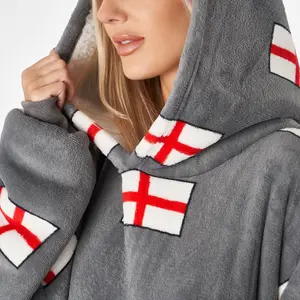 Dreamscene England Flag Hoodie Blanket Oversized Sherpa Fleece Adult, Charcoal