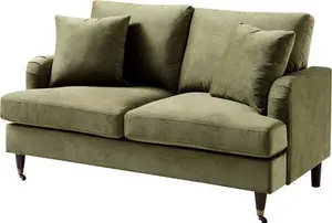 Brigette 2-Seater Olive Green Velvet Sofa With Antique Brass Castor Legs - Daals - Sofas