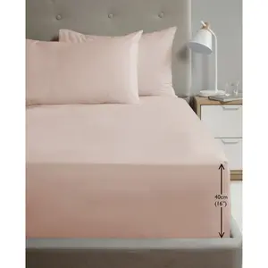 Asaru 180 Thread Count Cotton Blend Percale Fitted Sheet Pink / Single (3')