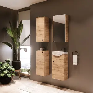 Bathroom Vanity Unit with Basin 400 Cloakroom Sink Cabinet Wall Oak Finish Avir