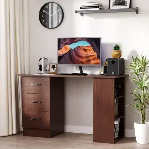 HOMCOM Computer Desk w/ Storage, Writing Study Table for Home Office, Brown