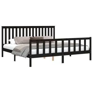 Berkfield Bed Frame with Headboard Black 200x200 cm Solid Wood Pine