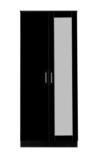 REFLECT 2 Door Mirrored Wardrobe in Gloss Black Door Fronts and Black Oak Carcass