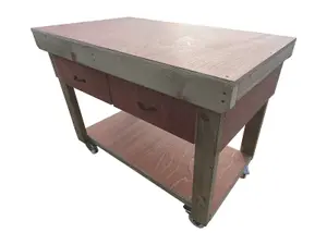 Wooden Eucalyptus hardwood top workbench, tool cabinet with drawers (V.1) (H-90cm, D-70cm, L-150cm) with wheels