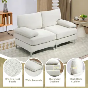 HOMCOM 2 Seater Sofa Modern Loveseat with Metal Legs Spring Cushion Cream White