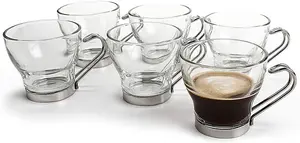 Napoli 6PC Glass & Stainless Steel Espresso Coffee Cups 8cl / 80ml / 2.7oz