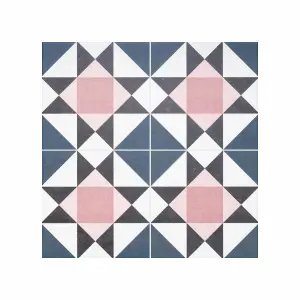 House of Mosaics Geo Moroccan Blush & Blue Matt Geometric Porcelain Indoor & outdoor Wall & floor Tile, Pack of 7, (L)450mm (W)450mm