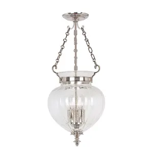 Elstead Finsbury Park 3 Light Medium Ceiling Lantern Pendant Polished Nickel, E14