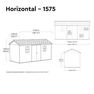 Keter Newton Plus Horizontal 15x7.5 ft Apex Grey Plastic 2 door Shed with floor & 2 windows (Base included)