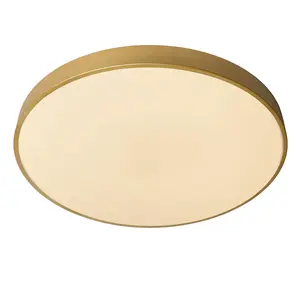 Lucide Unar Modern Flush Ceiling Light 60cm - LED Dim. - 1x60W 2700K - 3 StepDim - Matt Gold, Brass