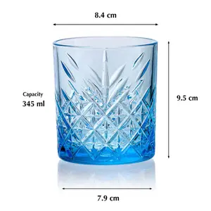 URBNLIVING 345ml 4 Pcs Whiskey Scotch Vodka Tumbler Blue Glassware Sets