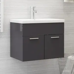 Berkfield Sink Cabinet High Gloss Grey 60x38.5x46 cm Engineered Wood