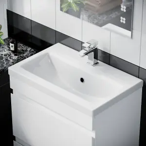 Nes Home White 600mm PVC 2 Drawer Vanity Cabinet & Basin Sink Floor Standing