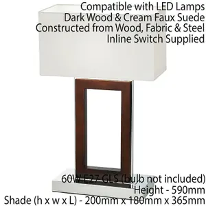 Pattern Table Lamp Light Chrome & Dark Wood Modern Square Base Alcantara Shade