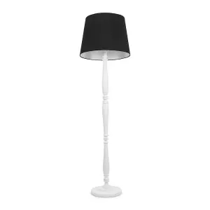 ValueLights Victoria Traditional White Wood Candlestick Floor Lamp with Black Tapered Shade