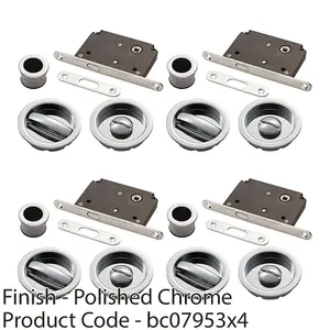 4 PACK - Complete Locking Sliding Pocket Door Pack Set- Polished Chrome - Thumbturn Bathroom