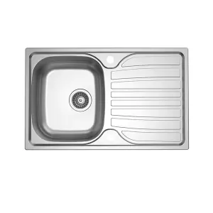 Clearwater Verdi Small Single Bowl and Drainer Stainless Steel Kitchen Sink 800X500mm - VE80