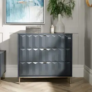 Home Source Siena 3 Drawer Grey High Gloss Bedroom Storage Chest Unit