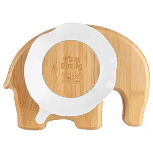 Tiny Dining - Children's Bamboo Suction Elephant Plate - White