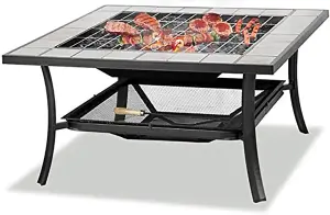 Centurion Supports SHANGO Multi-Functional Black with Ceramic Tiles Outdoor Square Heater, Fire Pit, Brazier, Table