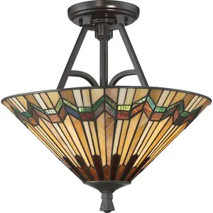 2 Bulb Semi Flush UpLighter Tiffany Style Glass Valiant Bronze LED E27 60W