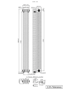 Right Radiators 1800x200 mm Vertical Traditional 4 Column Cast Iron Style Radiator Black