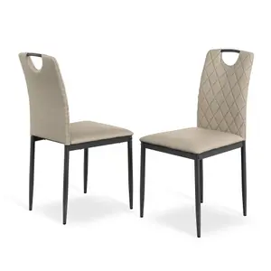 Set Of 4 Monza Faux Leather Dining Chair Modern Padded Seat Metal Legs Kitchen (Beige)