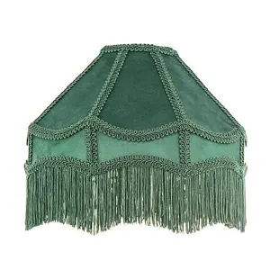 Traditional Victorian Empire Lampshade in Soft Forest Green Velvet with Tassels