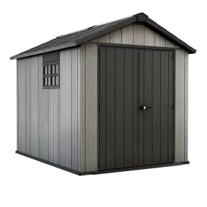 Keter Oakland 9x7 ft Apex Grey Plastic 2 door Shed with floor & 1 window