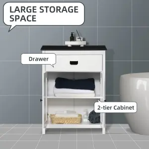 kleankin Bathroom Storage Unit with Drawer Double Door Cabinet Adjustable Shelf