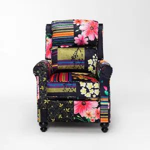 Fabric Black Patchwork Mary Manual Recliner Chair