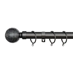 A.Unique Home Etched Ball Metal Extendable Curtain Pole with Rings and Fittings (25/28mm) - Black Nickel, 70cm - 120cm Approx