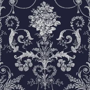 Laura Ashley Josette Midnight Damask Smooth Wallpaper Sample