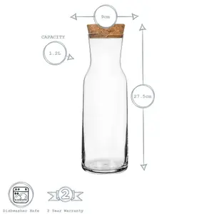 Bormioli Rocco - Aquaria Glass Carafe with Cork Lid - 1.2 Litre