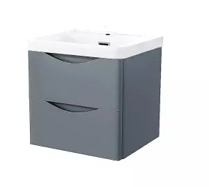 800mm High Gloss Dark Grey Wall Hung Bathroom Smile Vanity Unit Soft Close Drawer With Ceramic Basin