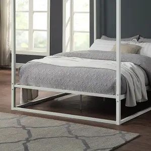 Ashwell Modern 4 Poster White Small Double Metal Bed Frame