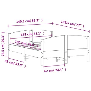 Berkfield Bed Frame without Mattress Wax Brown 135x190 cm Double Solid Wood Pine