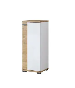 Fargo 09 Bathroom Cabinet H860mm W350mm D300mm - White Gloss & Oak Golden Finish